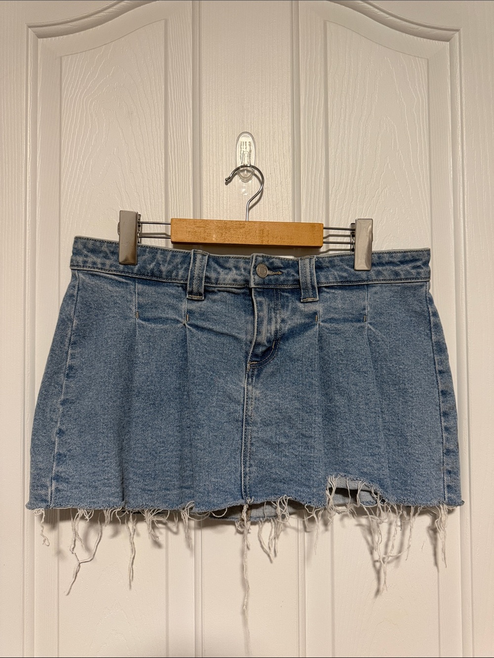 Cello Light Blue Distressed Denim Mini Skirt